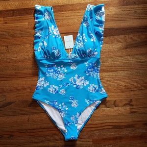 NWT Cupshe Blue Floral One-piece Swimsuit